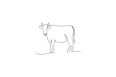 İnek minimalist caw silueti sürekli çizim vektörü illüstrasyonu