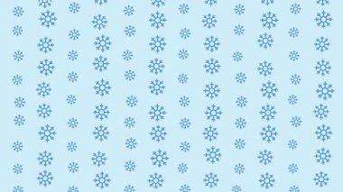 Açık mavi arka planda tekrarlanan mavi karla karalama deseni kış, şenlik ve bayram temalı tasarımlar için ideal donuk desen. 4K video