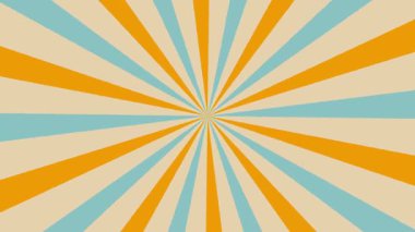 70 'lerin renkli güneş tarzından esinlenerek sıcak bej, turuncu ve deniz mavisi ışınlarıyla dönen canlı bir güneş patlaması animasyonu. Nostaljik tanışmalar, arka planlar ve klasik hareket grafikleri için mükemmel. 4K videoları