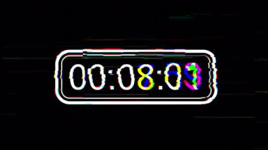 Dijital 10 saniyelik zamanlayıcı animasyonu RGB bozulması ve siyah arka planda gürültü etkisi. Giriş, montaj ve geçiş için mükemmel. 4K video