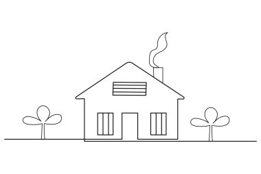 Minimal line art illustration of a house showing modern design and simplicity on a white background