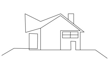 Minimal line art illustration of a house showing modern design and simplicity on a white background