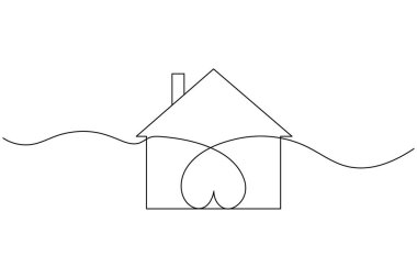 Minimal line art illustration of a house showing modern design and simplicity on a white background