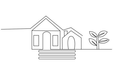 22. House continuous one line drawing on white background