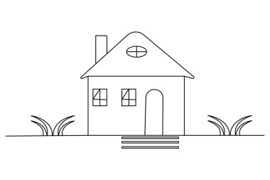 25. House continuous one line drawing on white background