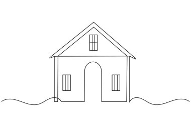 Minimalist ev, modern tasarım için mükemmel beyaz arkaplan üzerine tek çizgi çizim vektör çizimi