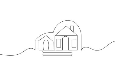 21. House continuous one line drawing on white background