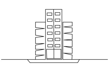 Çağdaş mimari ve şehir yaratıcılığını gösteren uzun bir ofis kulesinin minimalist bir çizimi. Modern tasarım temaları için ideal.