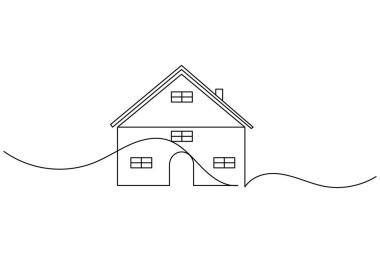 Minimalist tarzda ev ve mimariyi temsil eden basit bir evin sürekli çizimi