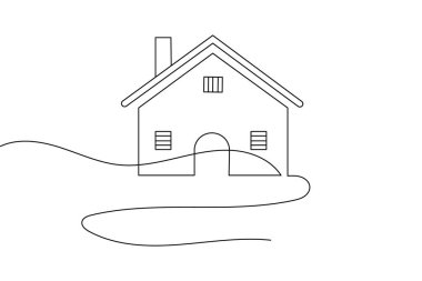 Minimalist tarzda ev ve mimariyi temsil eden basit bir evin sürekli çizimi