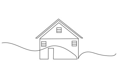 Minimalist tarzda ev ve mimariyi temsil eden basit bir evin sürekli çizimi