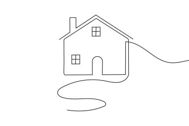 Minimalist tarzda ev ve mimariyi temsil eden basit bir evin sürekli çizimi
