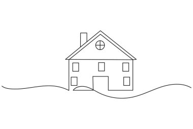 Minimalist tarzda ev ve mimariyi temsil eden basit bir evin sürekli çizimi