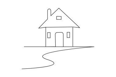 Minimalist tarzda ev ve mimariyi temsil eden basit bir evin sürekli çizimi