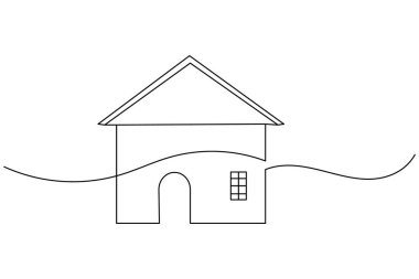 Minimal line art illustration of a house showing modern design and simplicity on a white background