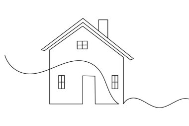 Minimal line art illustration of a house showing modern design and simplicity on a white background