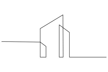 Beyaz arka planda bir ofis binasının asgari sürekli çizimi, mimari ve tasarım kavramları için ideal