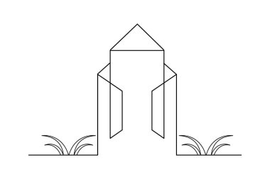 Beyaz arka planda bir ofis binasının asgari sürekli çizimi, mimari ve tasarım kavramları için ideal