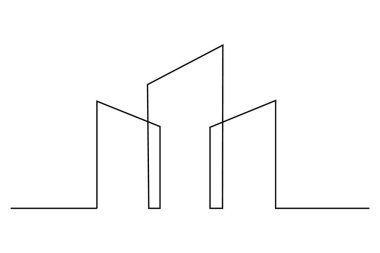 Beyaz arka planda bir ofis binasının asgari sürekli çizimi, mimari ve tasarım kavramları için ideal