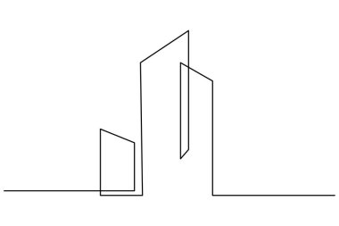 Beyaz arka planda bir ofis binasının asgari sürekli çizimi, mimari ve tasarım kavramları için ideal