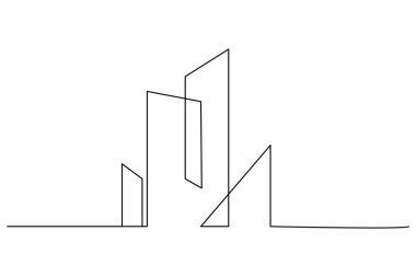 Beyaz arka planda bir ofis binasının asgari sürekli çizimi, mimari ve tasarım kavramları için ideal