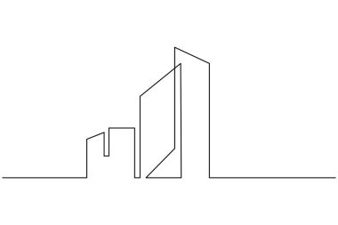 Beyaz arka planda bir ofis binasının asgari sürekli çizimi, mimari ve tasarım kavramları için ideal