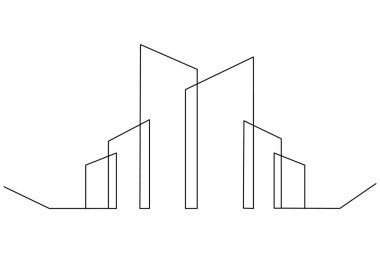 Beyaz arka planda bir ofis binasının asgari sürekli çizimi, mimari ve tasarım kavramları için ideal