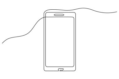 Kablosuz ağ ve sinyal dalgalarının sürekli olarak çizildiği bir akıllı telefonun minimalist vektör çizimi. Teknoloji, iletişim ve dijital ağ kavramları için mükemmel