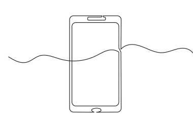 Kablosuz ağ ve sinyal dalgalarının sürekli olarak çizildiği bir akıllı telefonun minimalist vektör çizimi. Teknoloji, iletişim ve dijital ağ kavramları için mükemmel