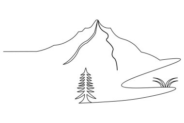 Dağ manzarası beyaz arka planda resim çizmeye devam ediyor.