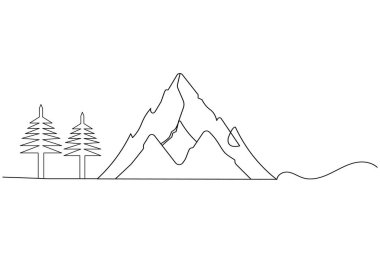 Soyut dağ ve doğa manzarası Tek çizgi