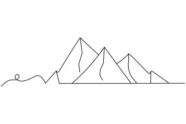 Ağaç ve yolu olan bir dağ manzarasının soyut ve sürekli çizimi, posterler ve minimalist dekorlar için idealdir..