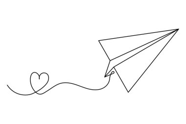 Beyaz arkaplan vektör illüstrasyonuna minimalist sanat çizen kağıt düzlem sürekli bir çizgi