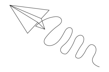 Beyaz arkaplan vektör illüstrasyonuna minimalist sanat çizen kağıt düzlem sürekli bir çizgi