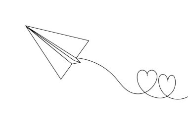 Beyaz arkaplan vektör illüstrasyonuna minimalist sanat çizen kağıt düzlem sürekli bir çizgi