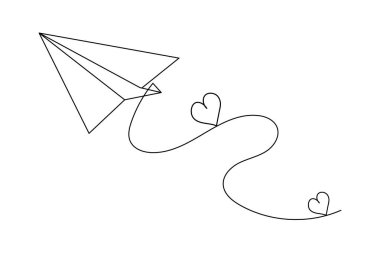 Beyaz arkaplan vektör illüstrasyonuna minimalist sanat çizen kağıt düzlem sürekli bir çizgi