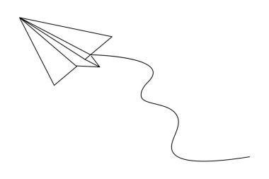 Beyaz arkaplan vektör illüstrasyonuna minimalist sanat çizen kağıt düzlem sürekli bir çizgi