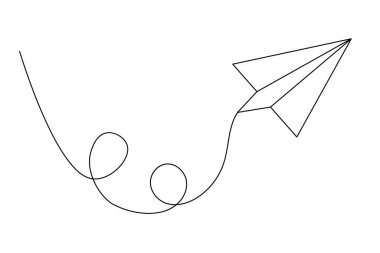 Beyaz arkaplan vektör illüstrasyonuna minimalist sanat çizen kağıt düzlem sürekli bir çizgi