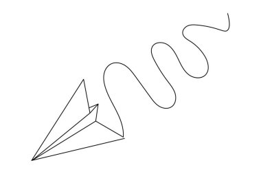 Beyaz arkaplan vektör illüstrasyonuna minimalist sanat çizen kağıt düzlem sürekli bir çizgi