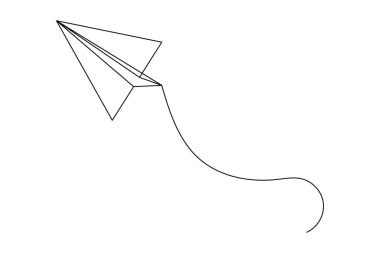 Beyaz arkaplan vektör illüstrasyonuna minimalist sanat çizen kağıt düzlem sürekli bir çizgi