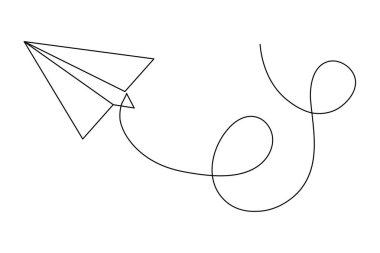 Beyaz arkaplan vektör illüstrasyonuna minimalist sanat çizen kağıt düzlem sürekli bir çizgi