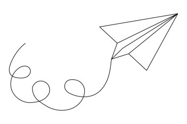 Beyaz arkaplan vektör illüstrasyonuna minimalist sanat çizen kağıt düzlem sürekli bir çizgi