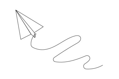 Beyaz arkaplan vektör illüstrasyonuna minimalist sanat çizen kağıt düzlem sürekli bir çizgi