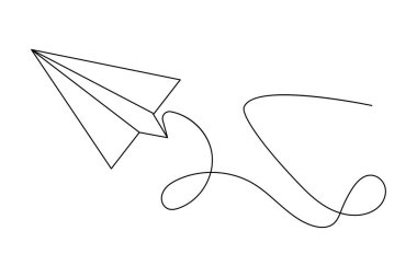 Beyaz arkaplan vektör illüstrasyonuna minimalist sanat çizen kağıt düzlem sürekli bir çizgi