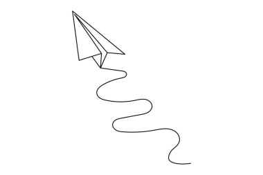 Kağıt düzlem sürekli çizgi beyaz arkaplan üzerine minimalist tasarım çizer