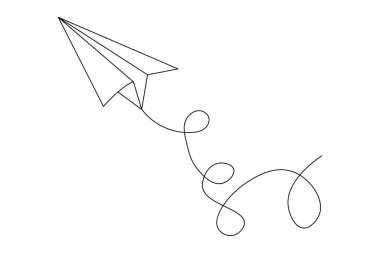 Kağıt düzlem sürekli çizgi beyaz arkaplan üzerine minimalist tasarım çizer