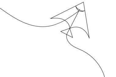 Uçurtma, beyaz arka planda uçan sicim minimalist anahatlı sürekli bir çizgi çizer.