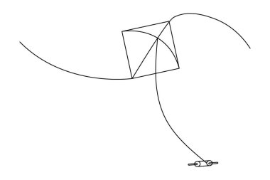 Uçurtma, beyaz arka planda uçan sicim minimalist anahatlı sürekli bir çizgi çizer.