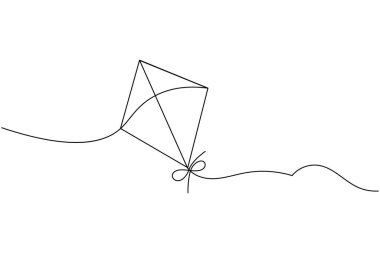 Uçurtma, beyaz arka planda uçan sicim minimalist anahatlı sürekli bir çizgi çizer.