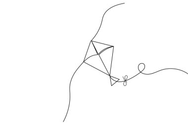 Uçurtma, beyaz arka planda uçan sicim minimalist anahatlı sürekli bir çizgi çizer.